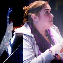 Photo: light projection / composer discussing score