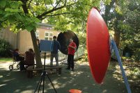 Sensory sound installation with large dishes focusing sound