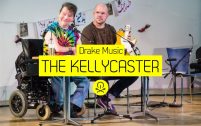 Gawain ad John Kelly present the Kellycaster - image has logo for Music Tech Fest and Kellycaster text added