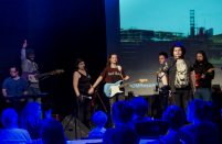 Royal Boil Alice finish playing live and one guitarist gives a thumbs up