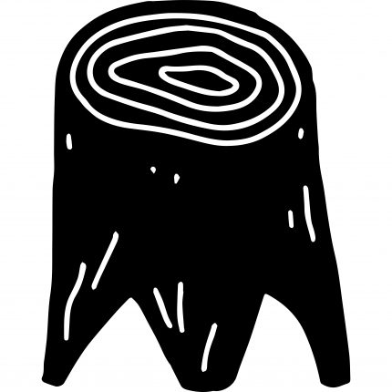 An illustration of a tree trunk in a graphic black and white style
