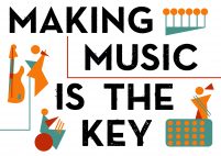 Illustration which says Making Music is the Key and has lively abstract drawings of musicians and instruments