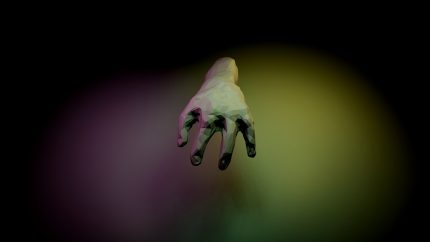 A computer generated hand with four digits