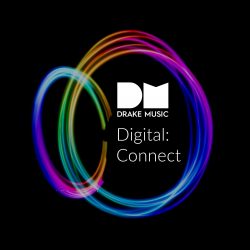 Black background, circles of rainbow coloured light and the DM logo
