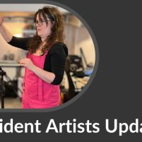 Image of Daisy Higman with text saying Resident Artist Updates.