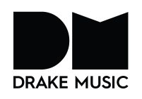 Drake Muisc Logo, a capital D and M in black on a white background