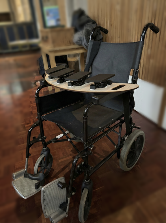 JOS music system attached to the wheelchair